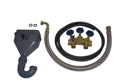 Standard connection kit for cabinet-type water softener, full view showing connections